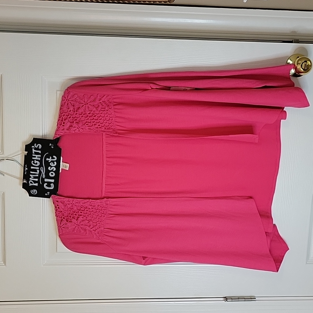 Krazy Kat Jacket Bright Pink Medium New Long Sleeve Crochet